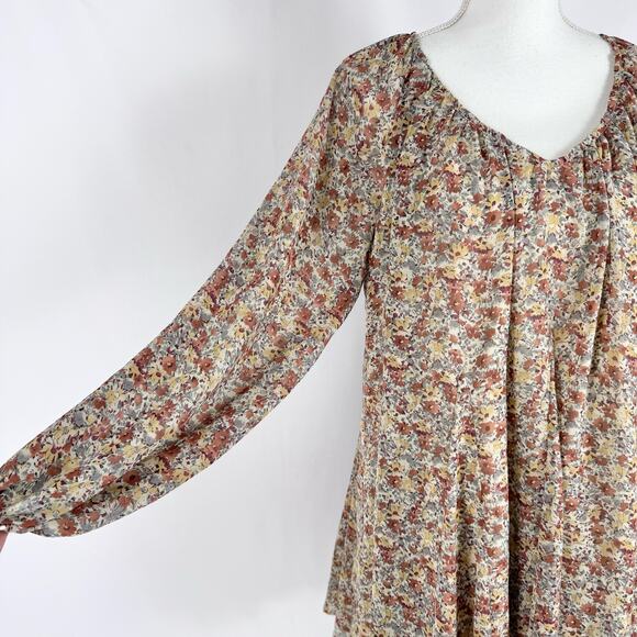 Storia Women's Georgette Boho Ditsy Floral Mini Dress Medium Brown Taupe - Picture 7 of 15